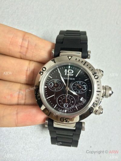 Stainless Steel Cartier Pasha De Black Rubber Mans Copy Watch